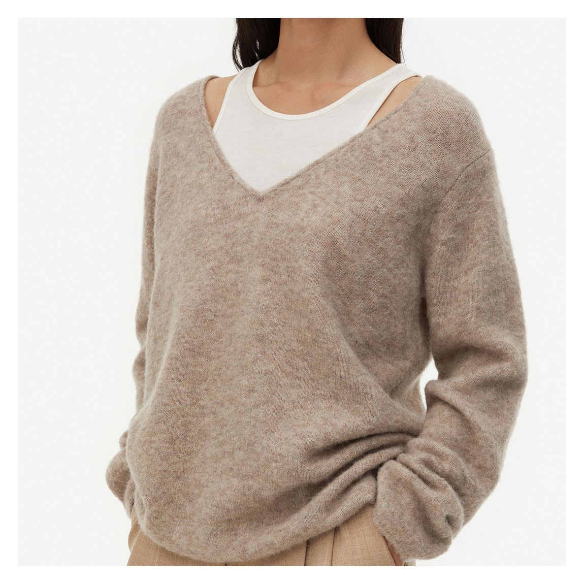 Beige Wool Blend V Neck Jumper main product photo