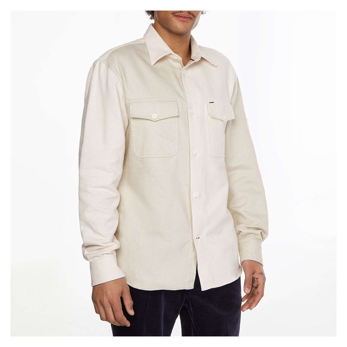 White Brushed Blocking Cotton Overshirt main product photo