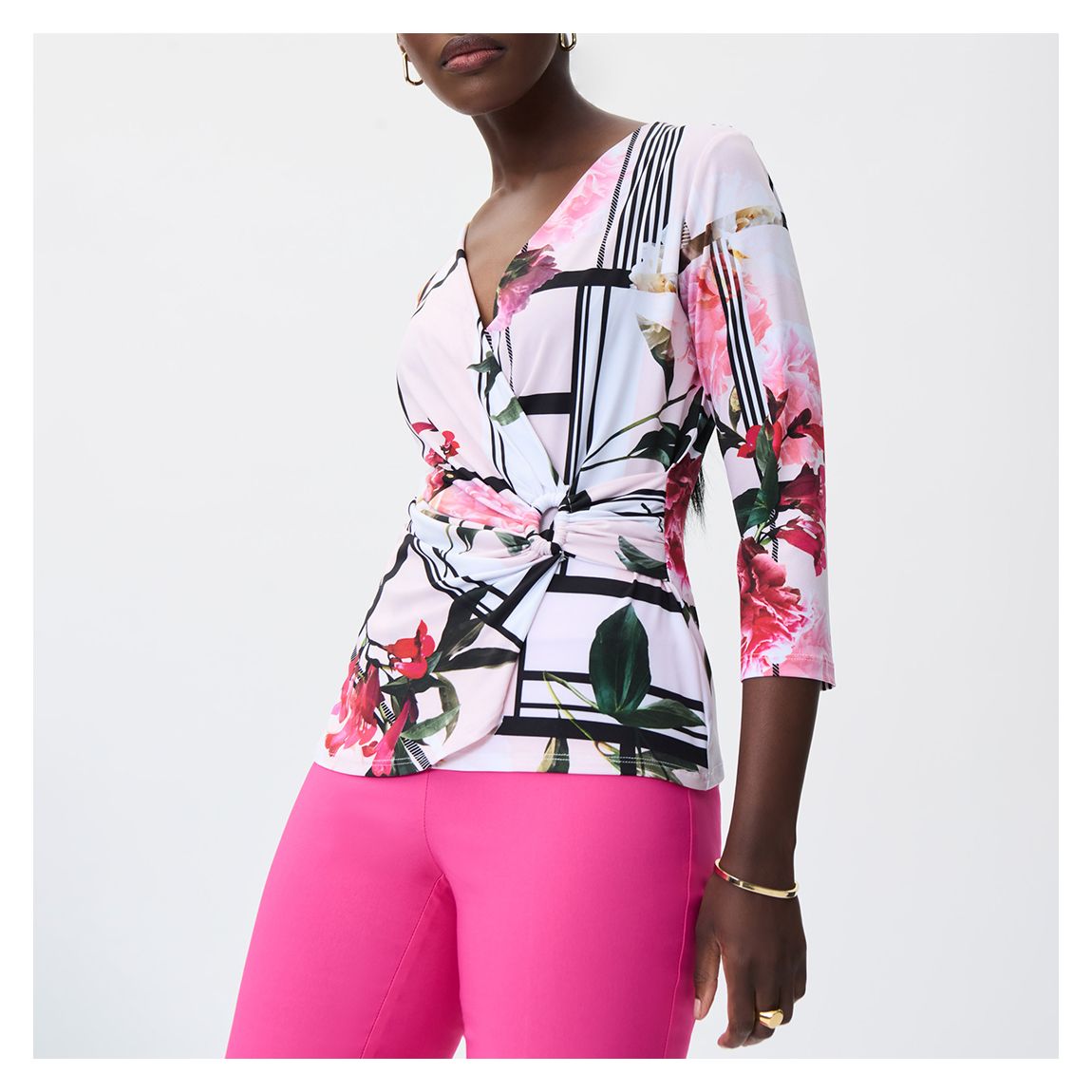 White/Pink Floral Wrap Blouse main product photo