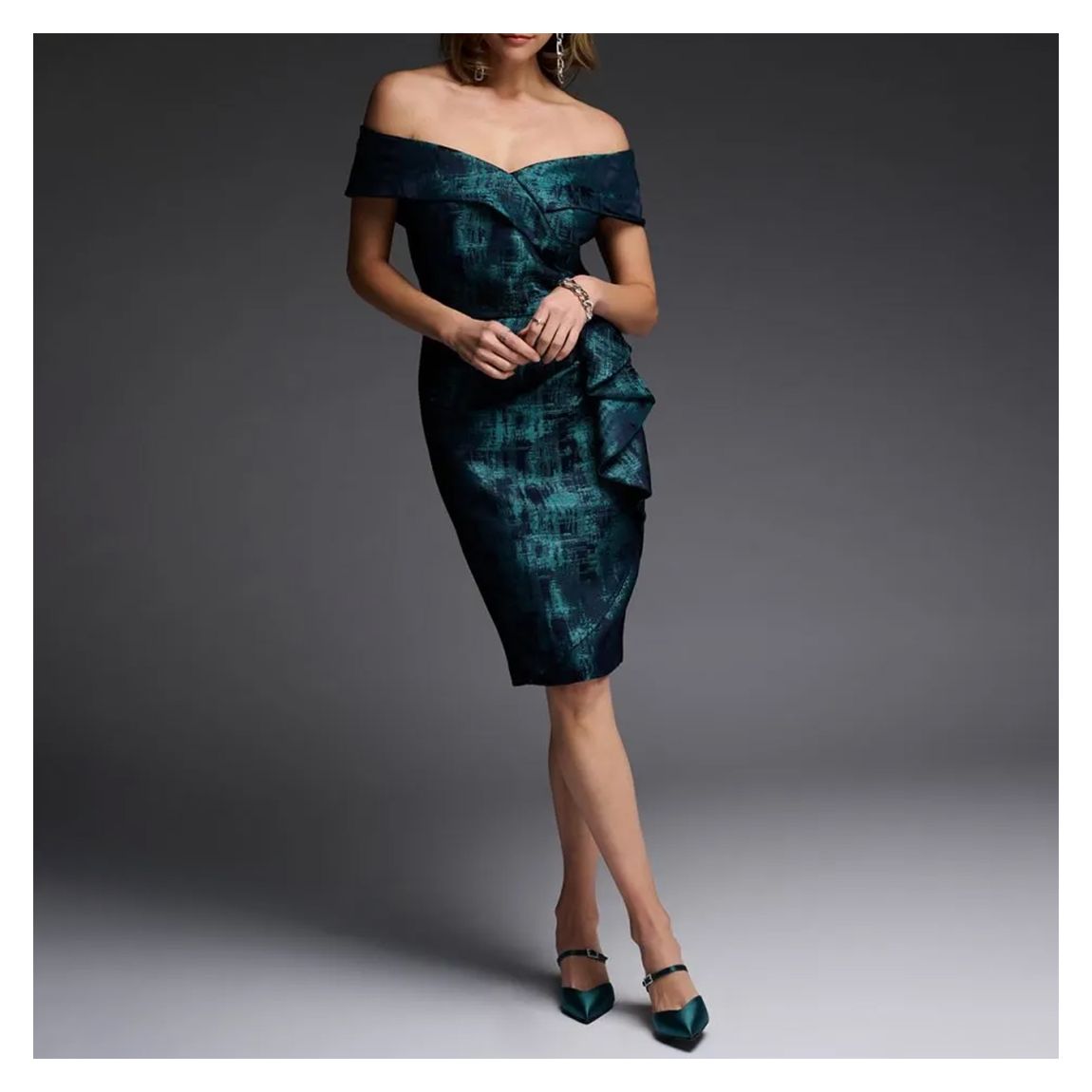 Blue/Black Bardot Brocade Dress main product photo