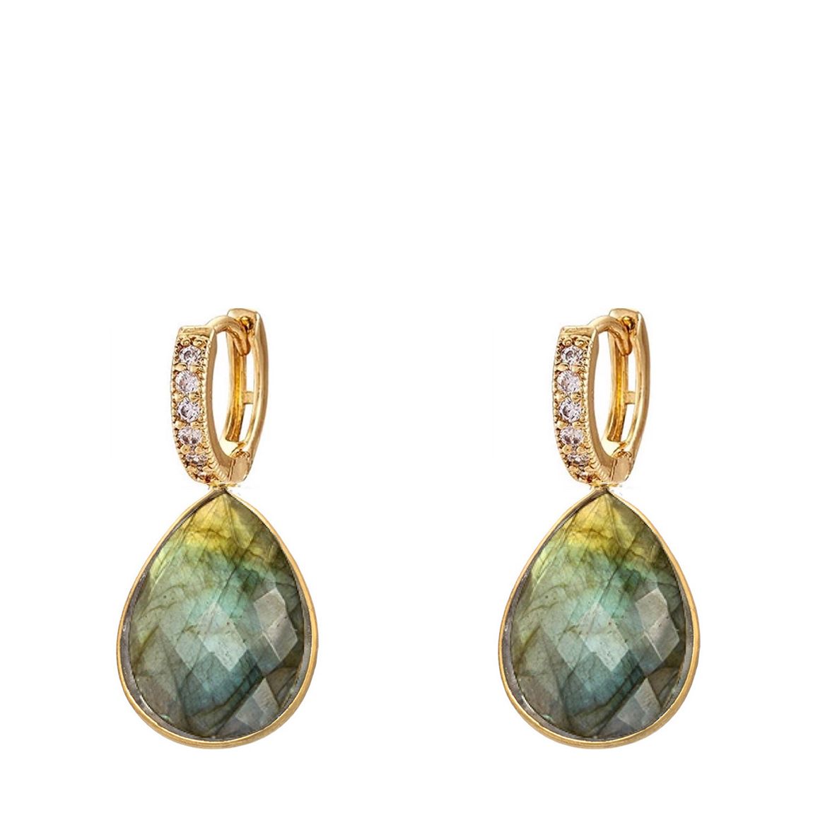 18K Gold Labradorite Pear Drop Gemstone Earrings main product photo