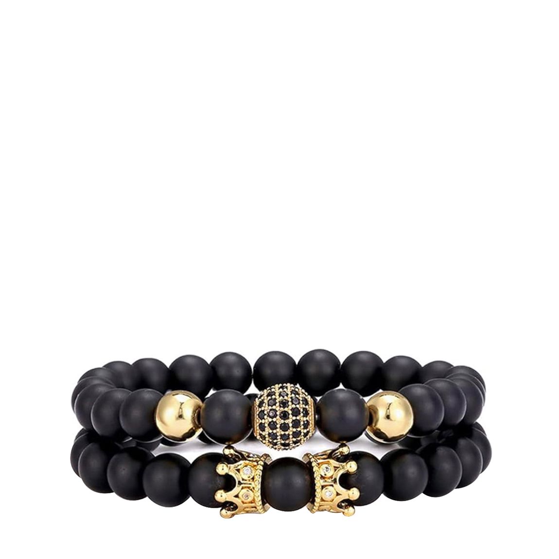 18K Gold Matte Onyx And Black Cz Bracelet Set main product photo