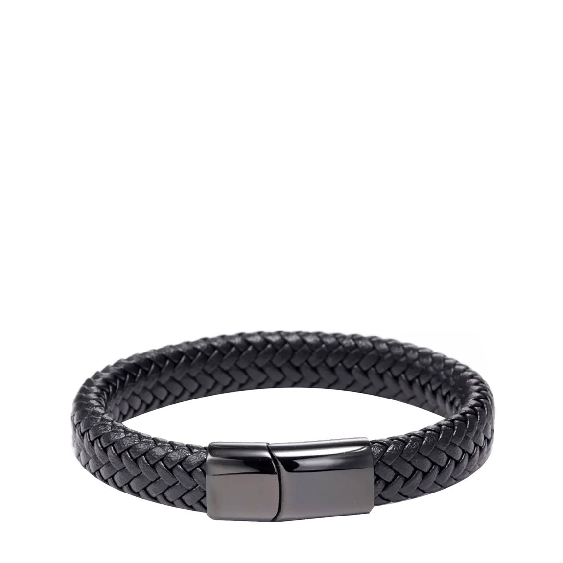 Black Plated Black Leather Woven Bracelet main product photo