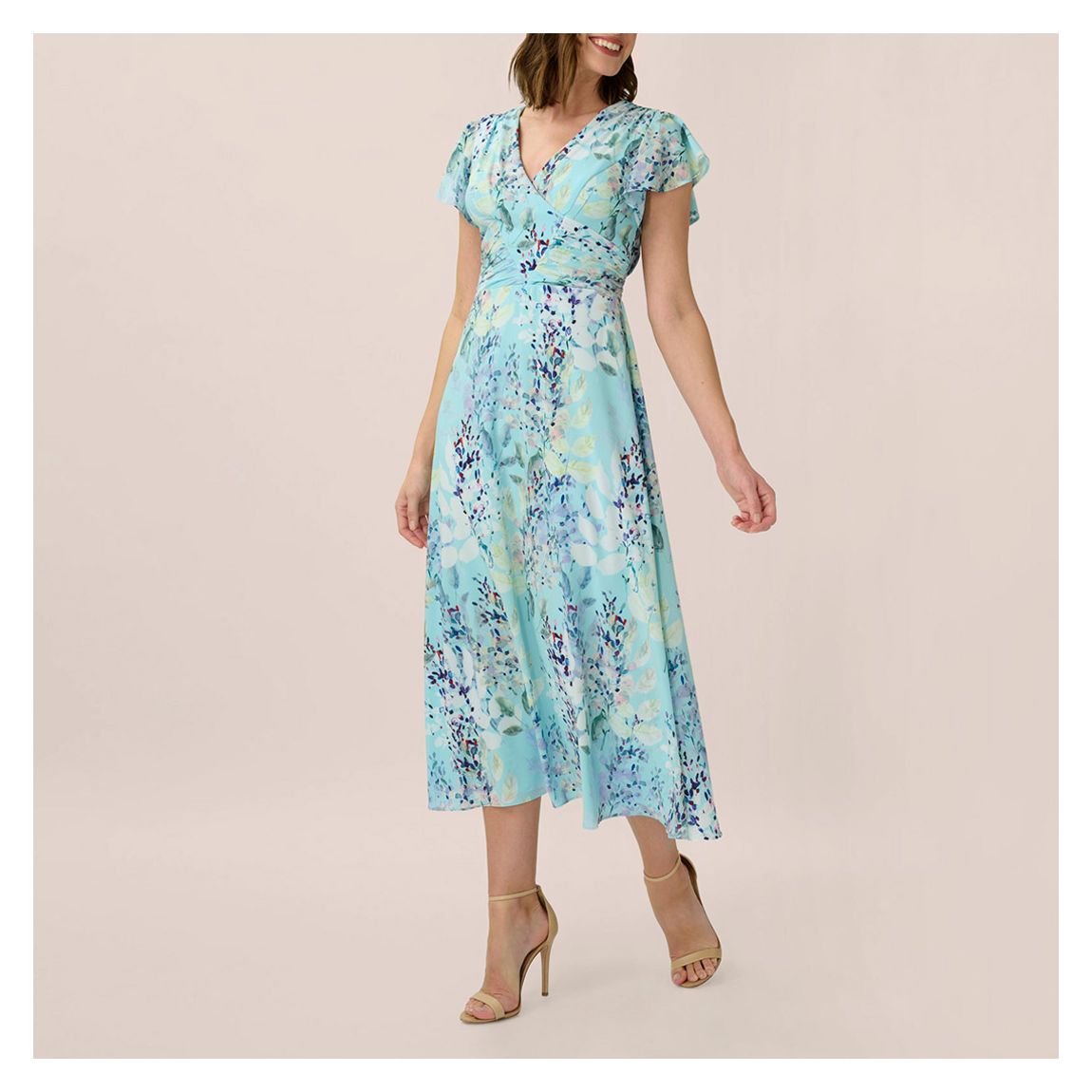 Light Blue Floral Printed Fit And Flare Dress main product photo