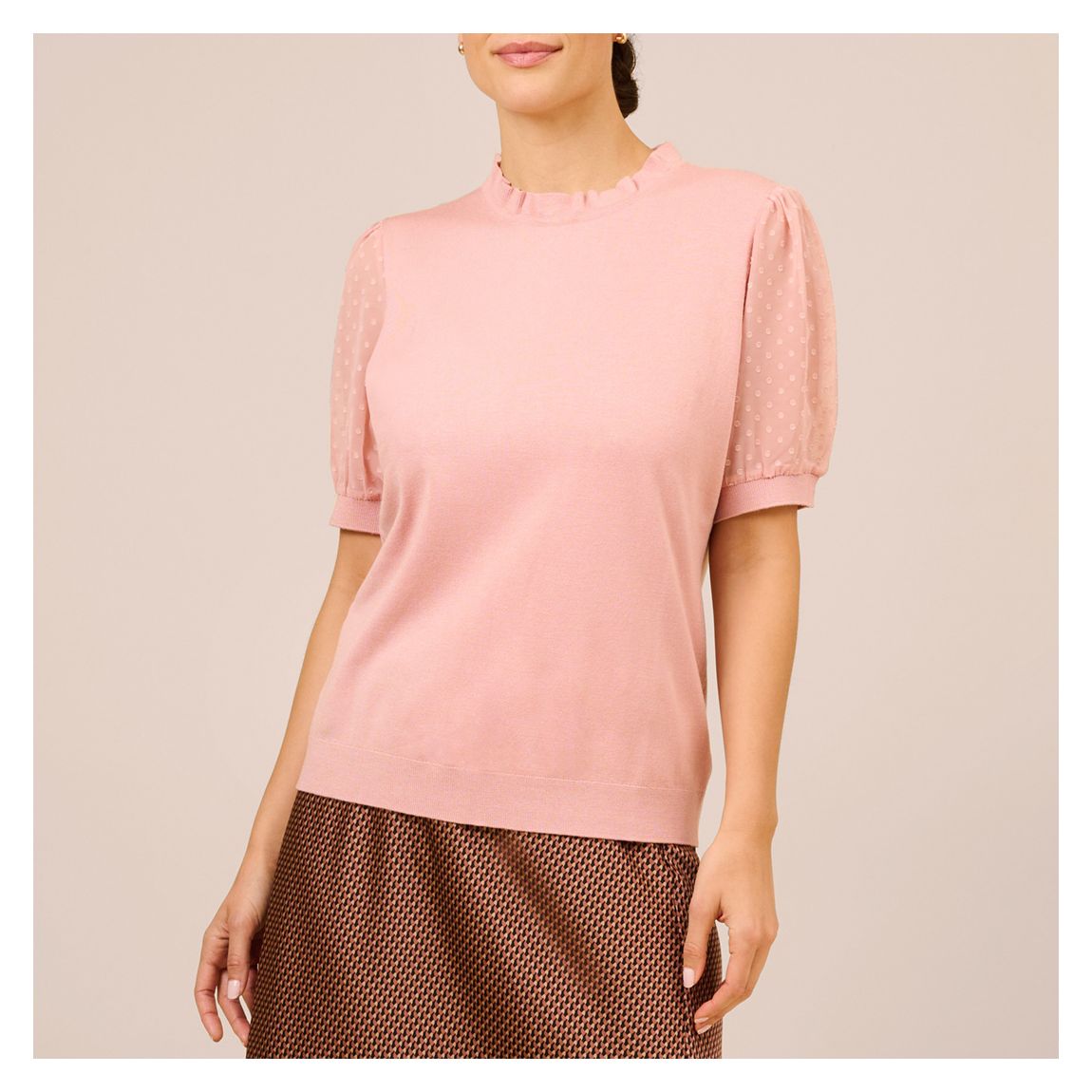 Pink Clip Dot Puff Sleeve Top main product photo