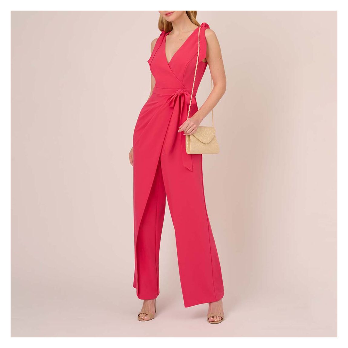 Pink Knit Crepe Tie Detail Jumpsuit main product photo