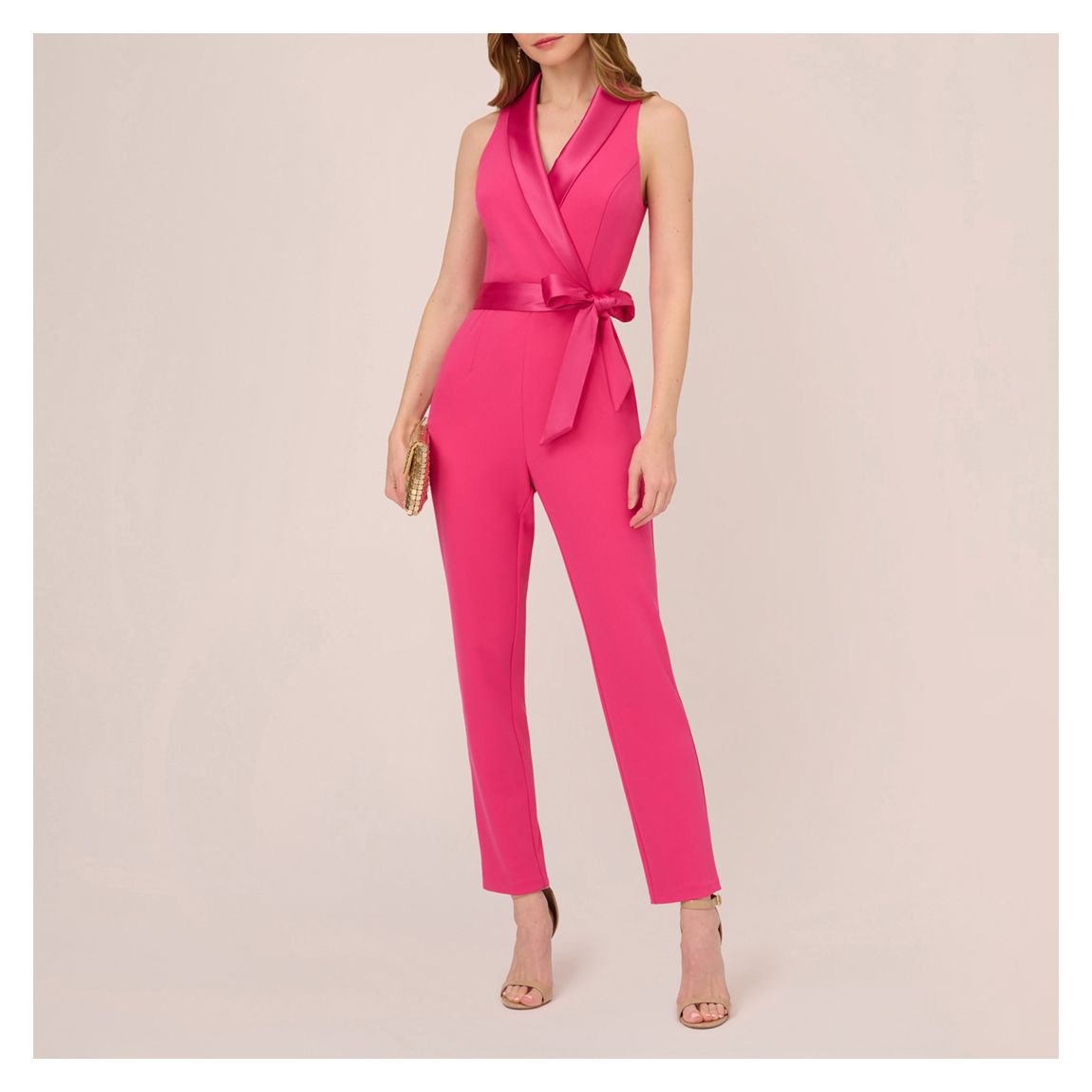 Pink Knit Crepe Tuxedo Jumpsuit main product photo