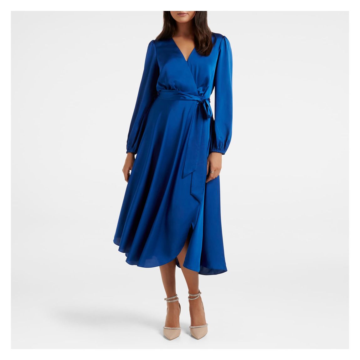 Sapphire Blue Marilyn Satin Wrap Midi Dress main product photo