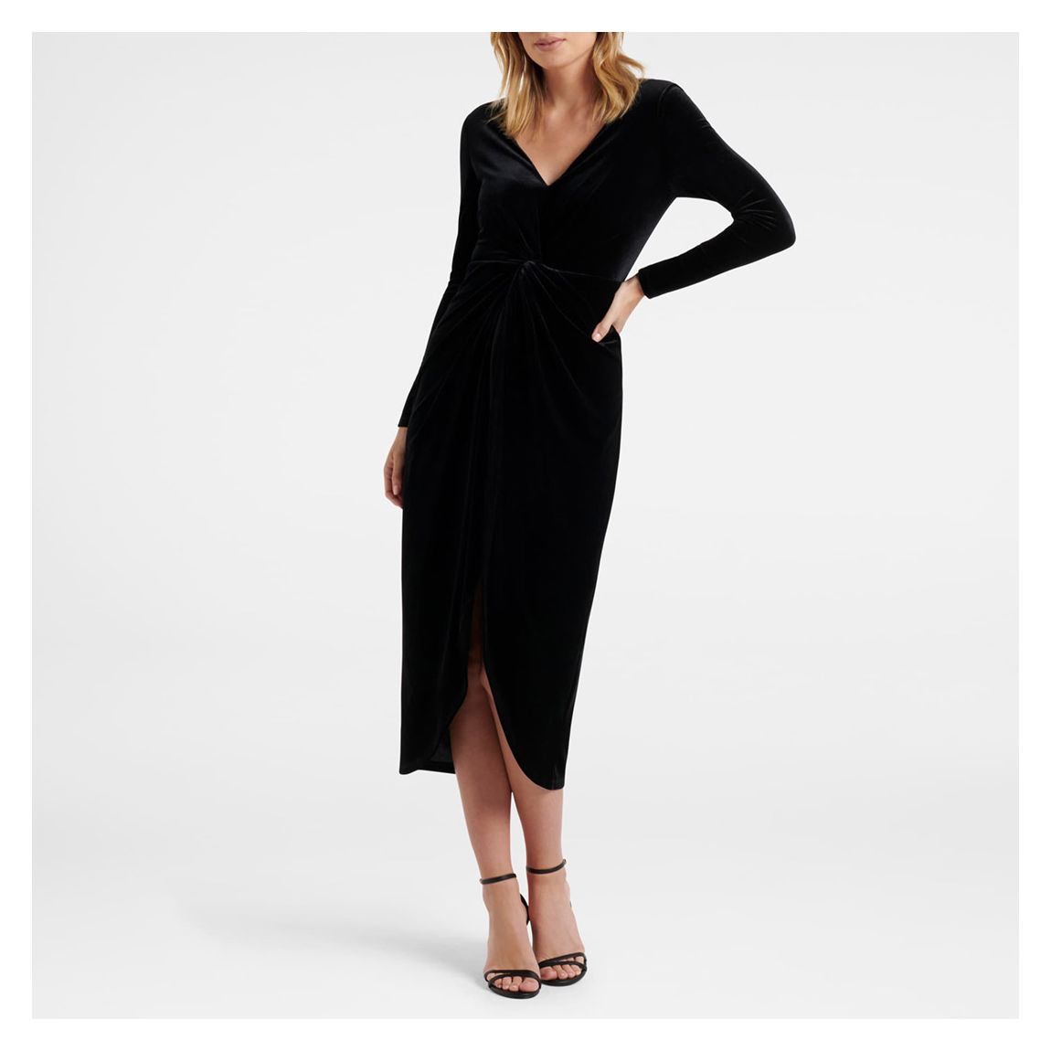 Black Antionette Wrap Velvet Midi Dress main product photo