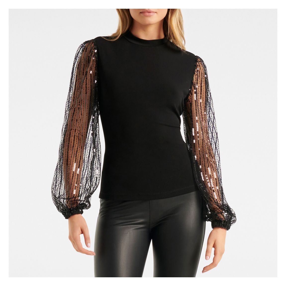 Black Kianna Sequin-Sleeve Top main product photo