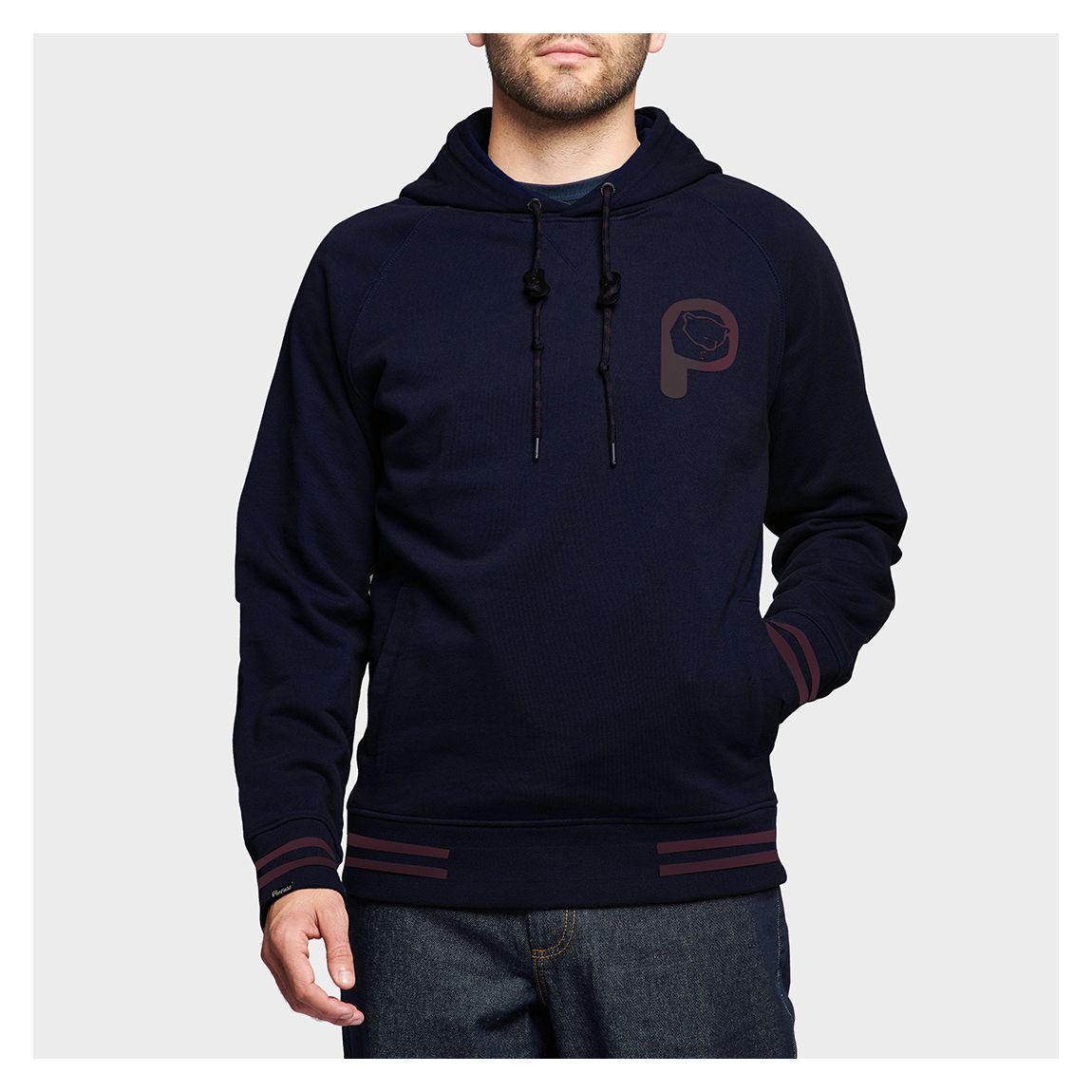 Navy Cotton P Bear Print Hoodie main product photo