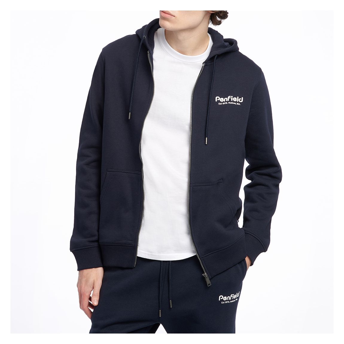 Navy Hudson Script Zip Through Hoodie main product photo