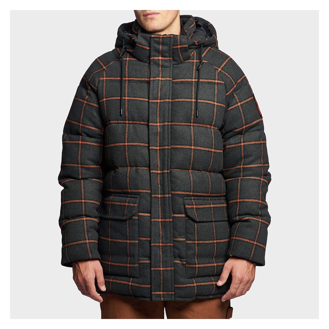 Charcoal Check Wool Blend Longline Puffer main product photo