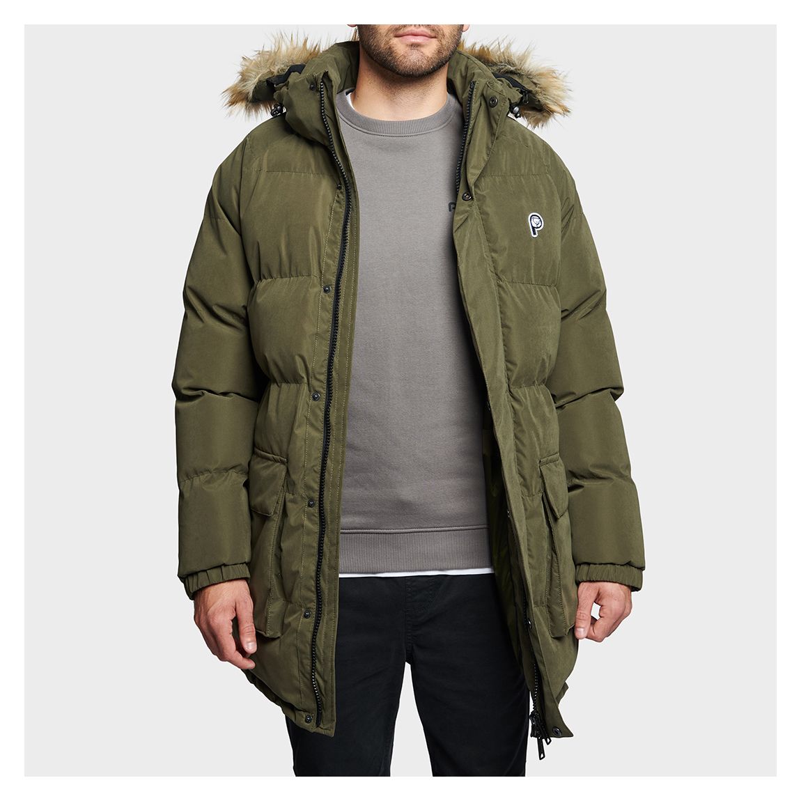 Khaki P Bear Longline Puffer Jacket main product photo