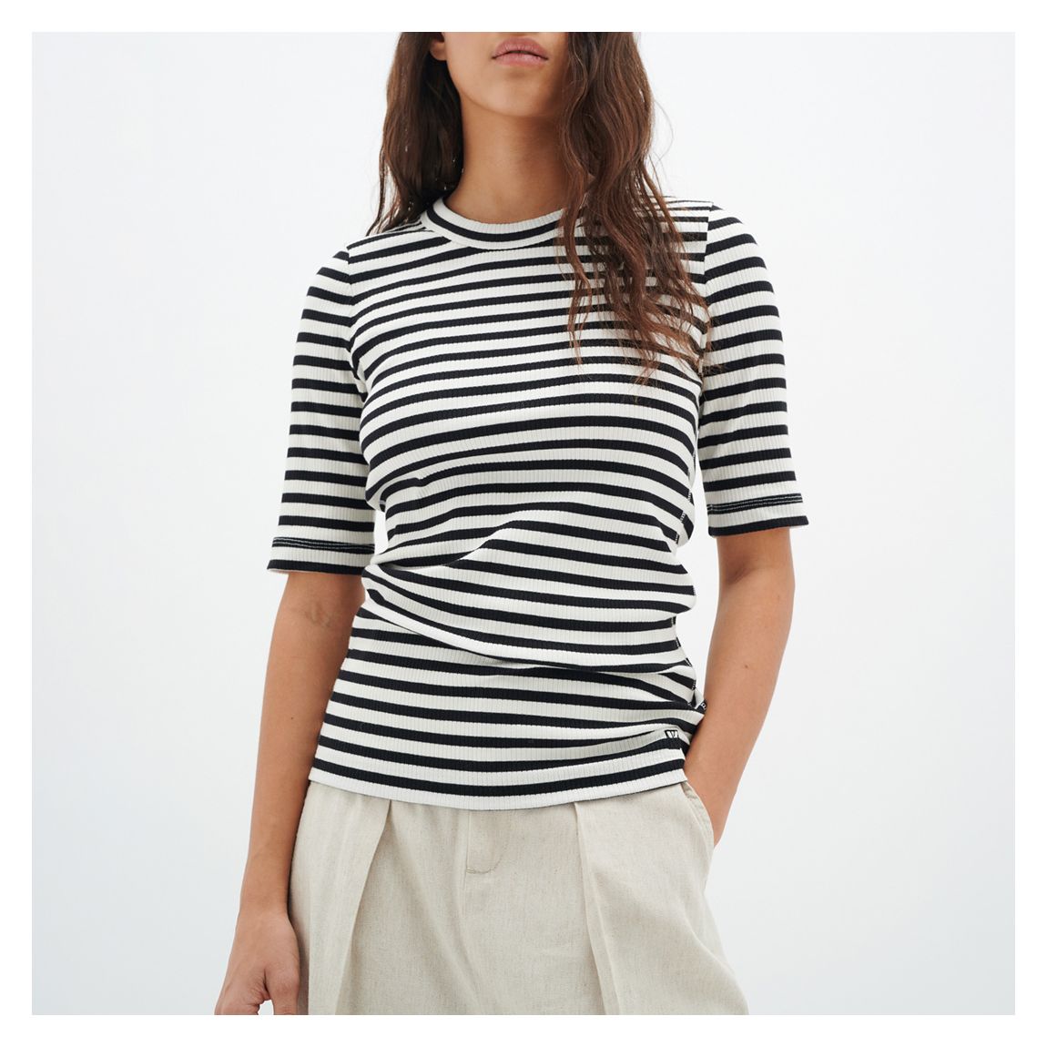 Black/White Dagna Striped Cotton Top main product photo
