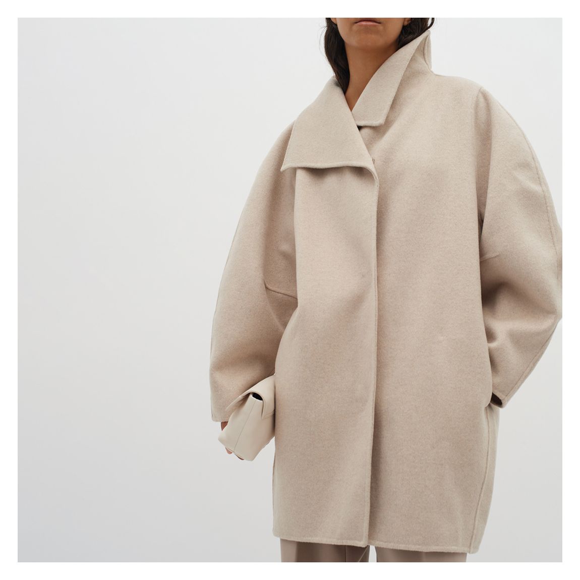 Beige Milla Cocoon Wool Blend Coat main product photo
