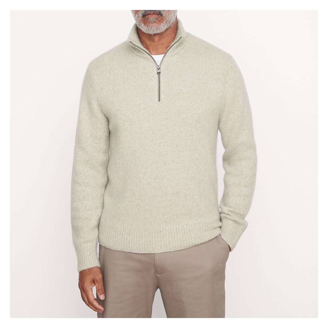 Beige Cashmere Quarter-Zip Sweater main product photo