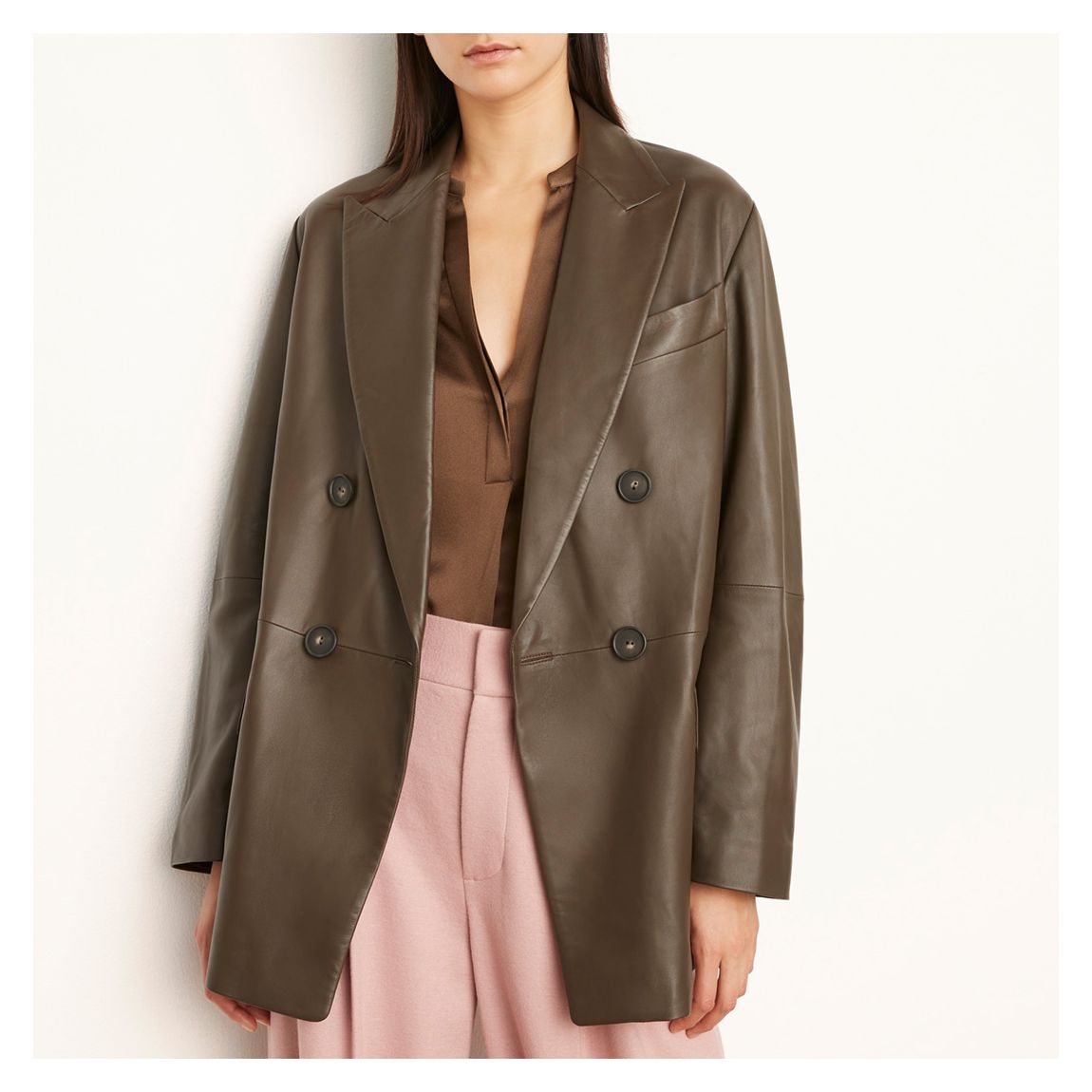Dark Brown Leather Blazer Coat main product photo
