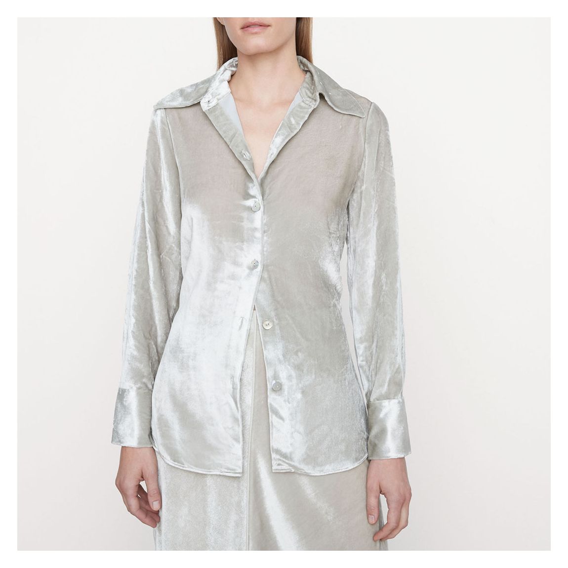 Silver Shaped Collar Silk Blouse main product photo