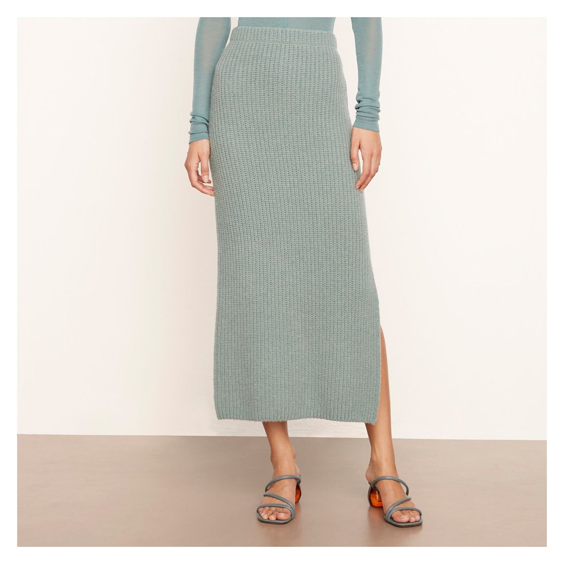 Sage Ribbed Wool Blend Skirt main product photo