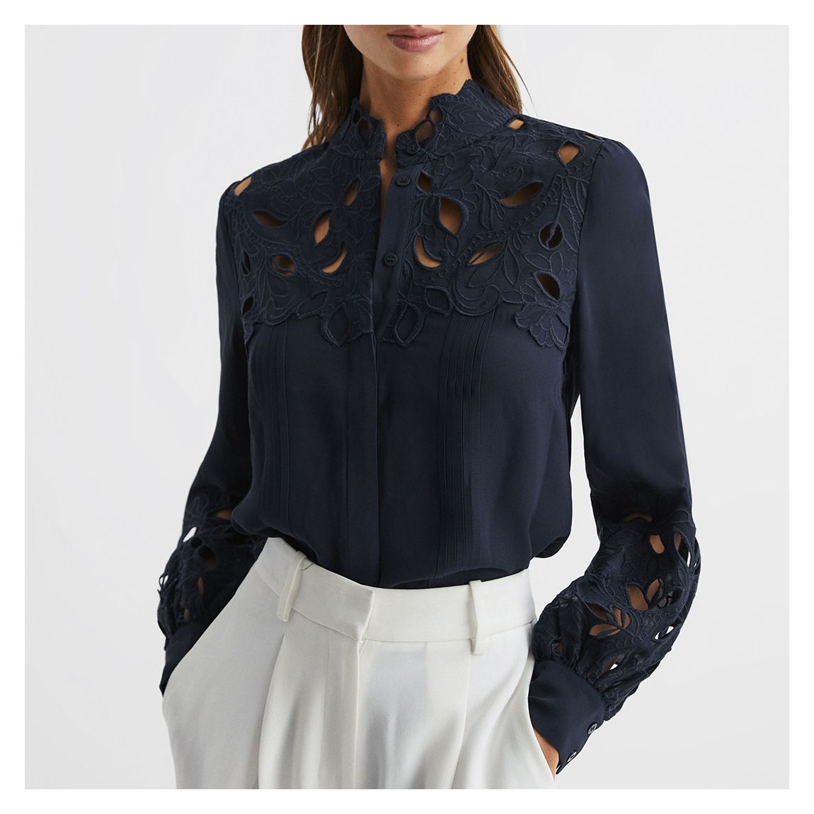 Navy Sophie Lace Detail Top main product photo