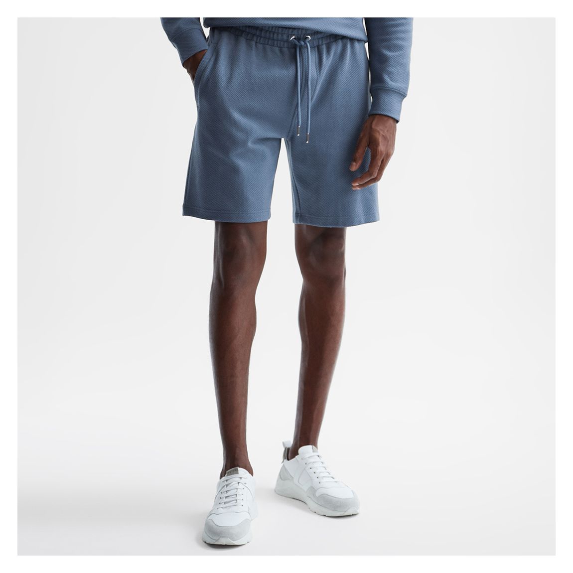 Airforce Blue Robin Textured Cotton Blend Shorts main product photo