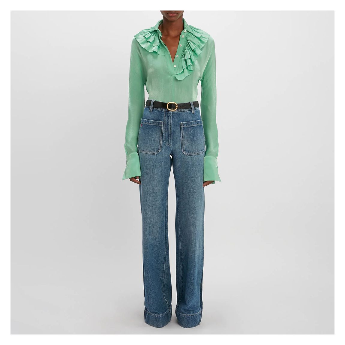 Green Ruffle V-Neck Blouse main product photo