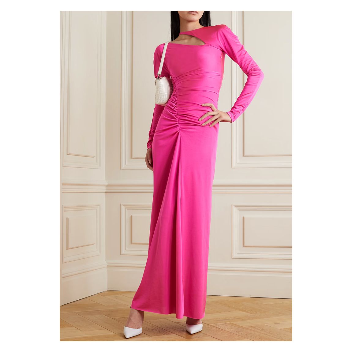 Pink Asymmetric Ruched Floor-Length Dress main product photo