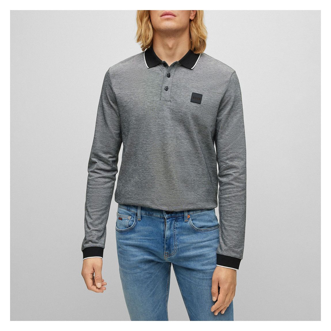 Grey Peoxfordlong Cotton Polo Shirt main product photo