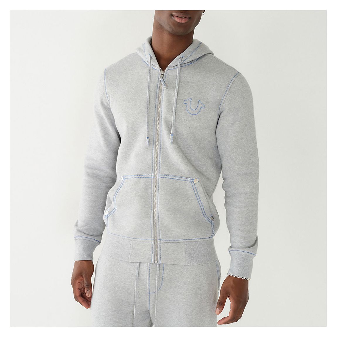Grey Zipped Cotton Blend Hoodie main product photo
