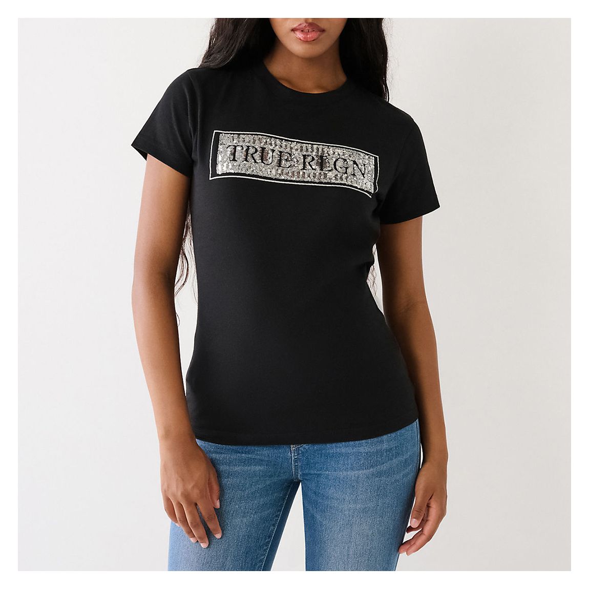 Black Sequin Cotton T-Shirt main product photo