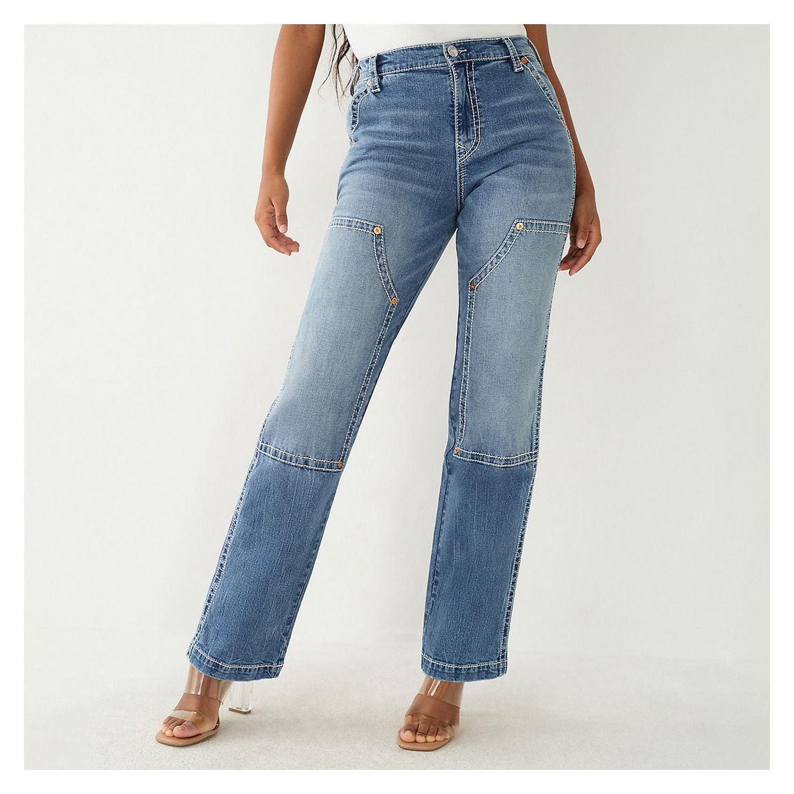 Blue Sarah Straight Stretch Jeans main product photo