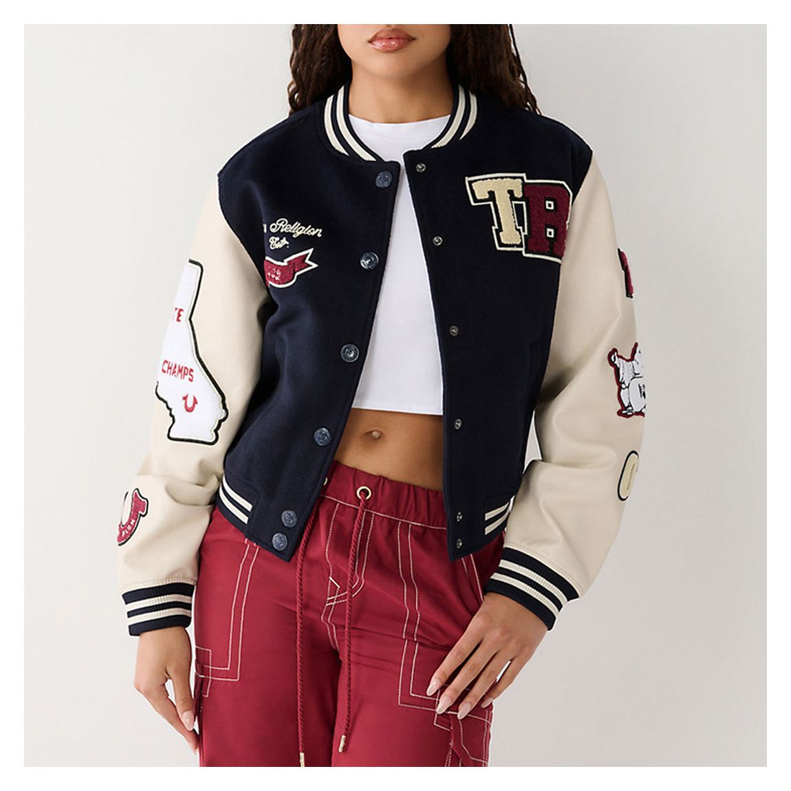Navy Patch Logo Wool Blend Bomber Jacket main product photo