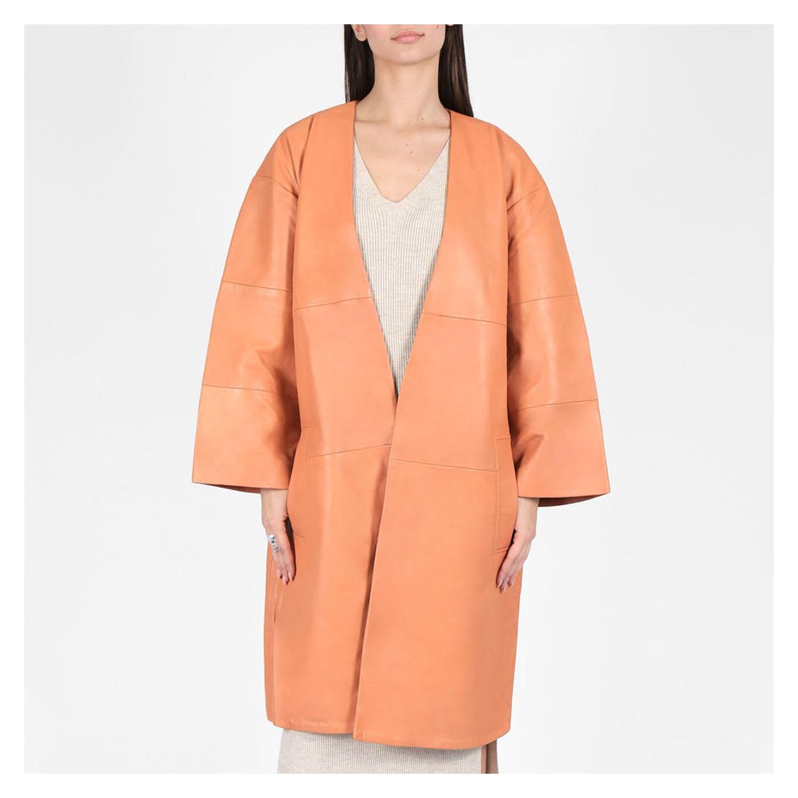 Peach Leather Duster Jacket main product photo