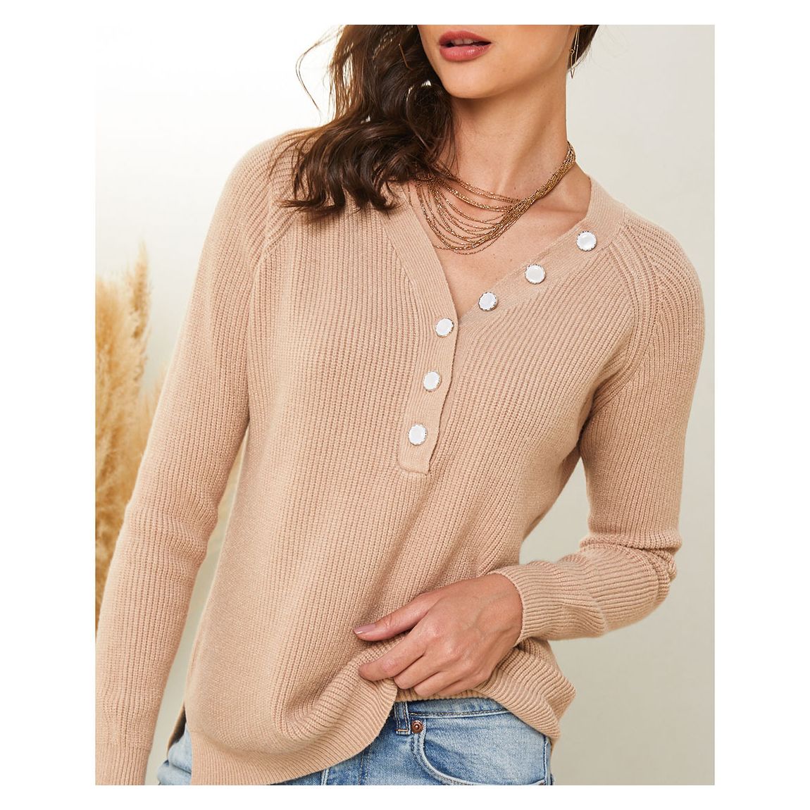 Nude Ribbed Cashmere Blend Top main product photo