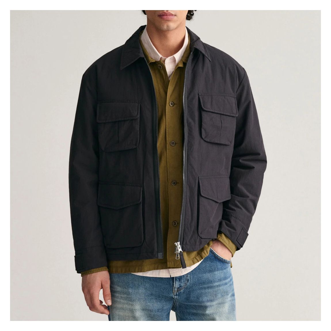 Black Cotton Blend Utility Jacket main product photo