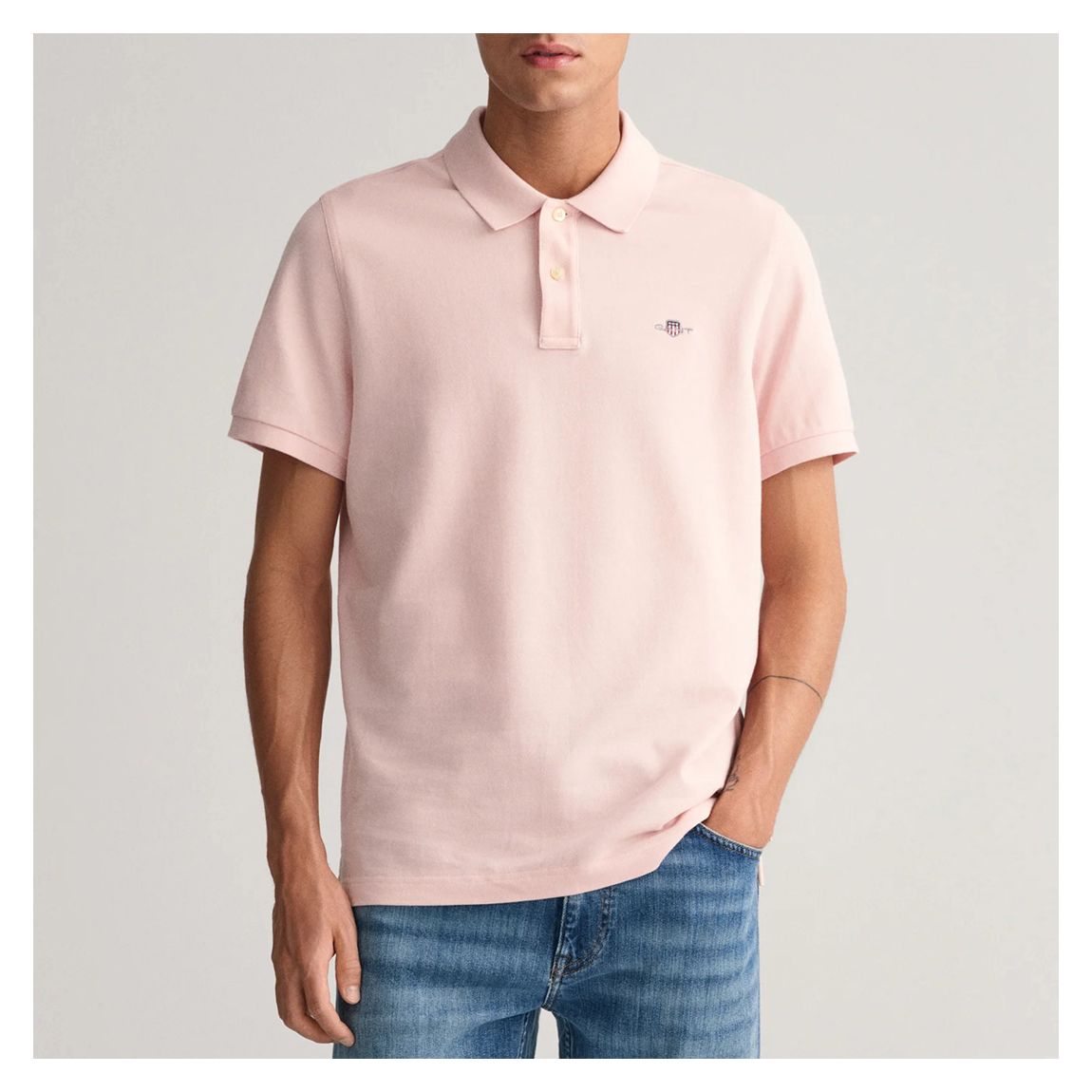 Pale Pink Shield Logo Pique Cotton Polo Shirt main product photo