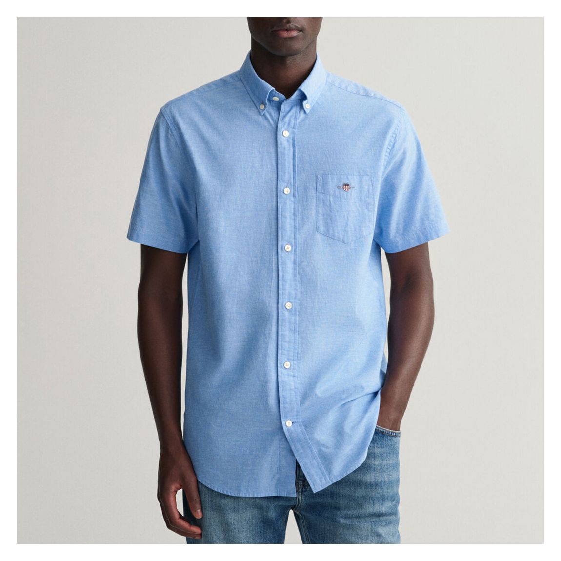 Blue Short Sleeve Linen Blend Shirt main product photo