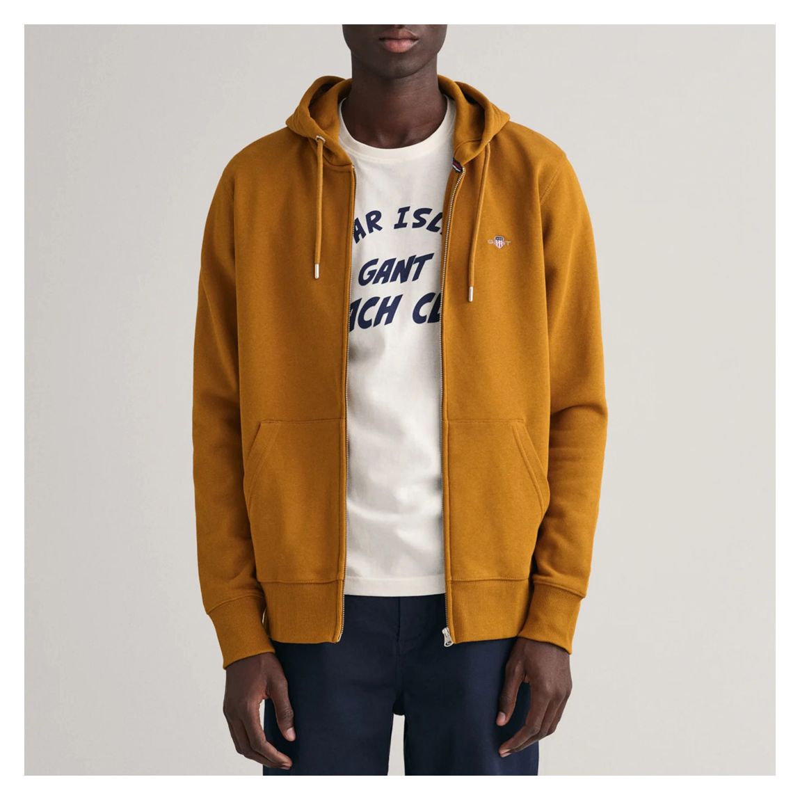 Mustard Shield Logo Cotton Blend Zipped Hoodie main product photo