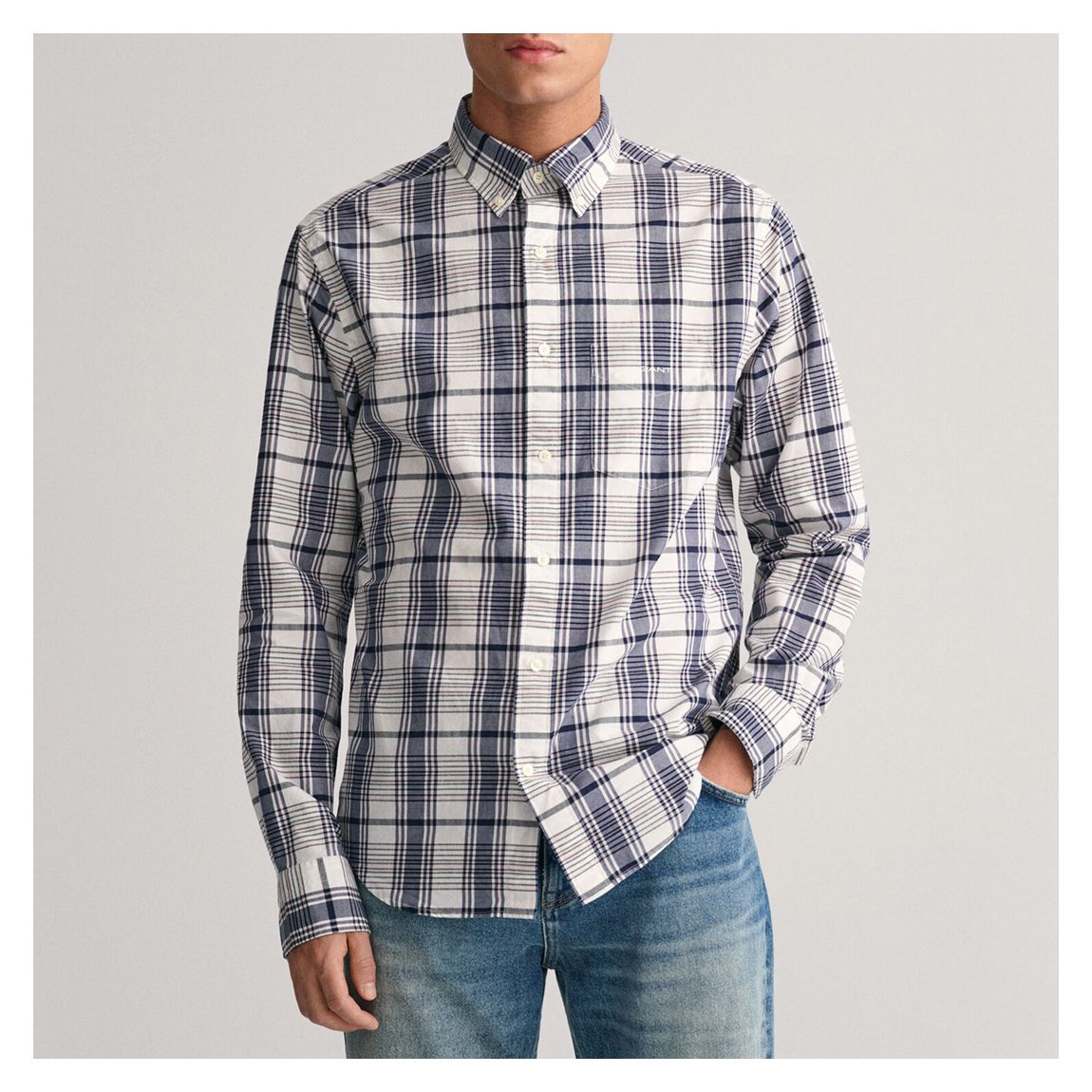 White Poplin Check Cotton Shirt main product photo