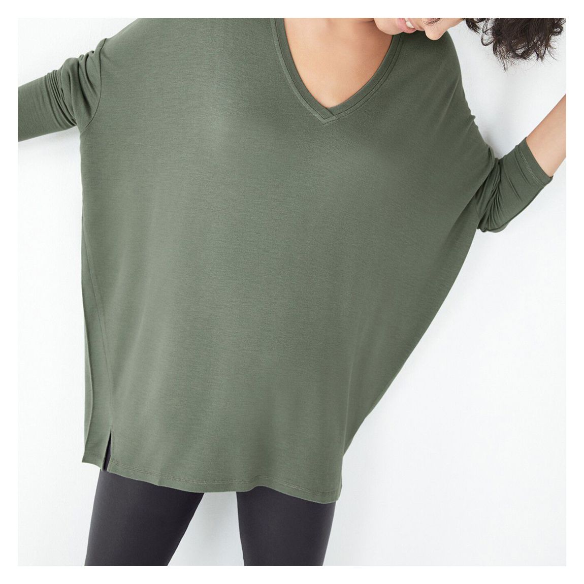 Khaki V Neck Wide Jersey Top main product photo