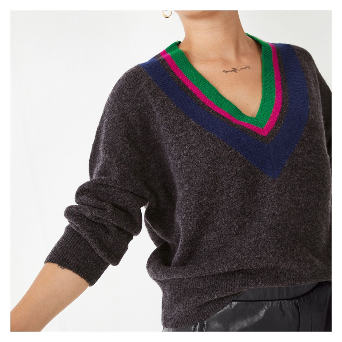 Charcoal/Multi V-Neck Wool Jumper main product photo