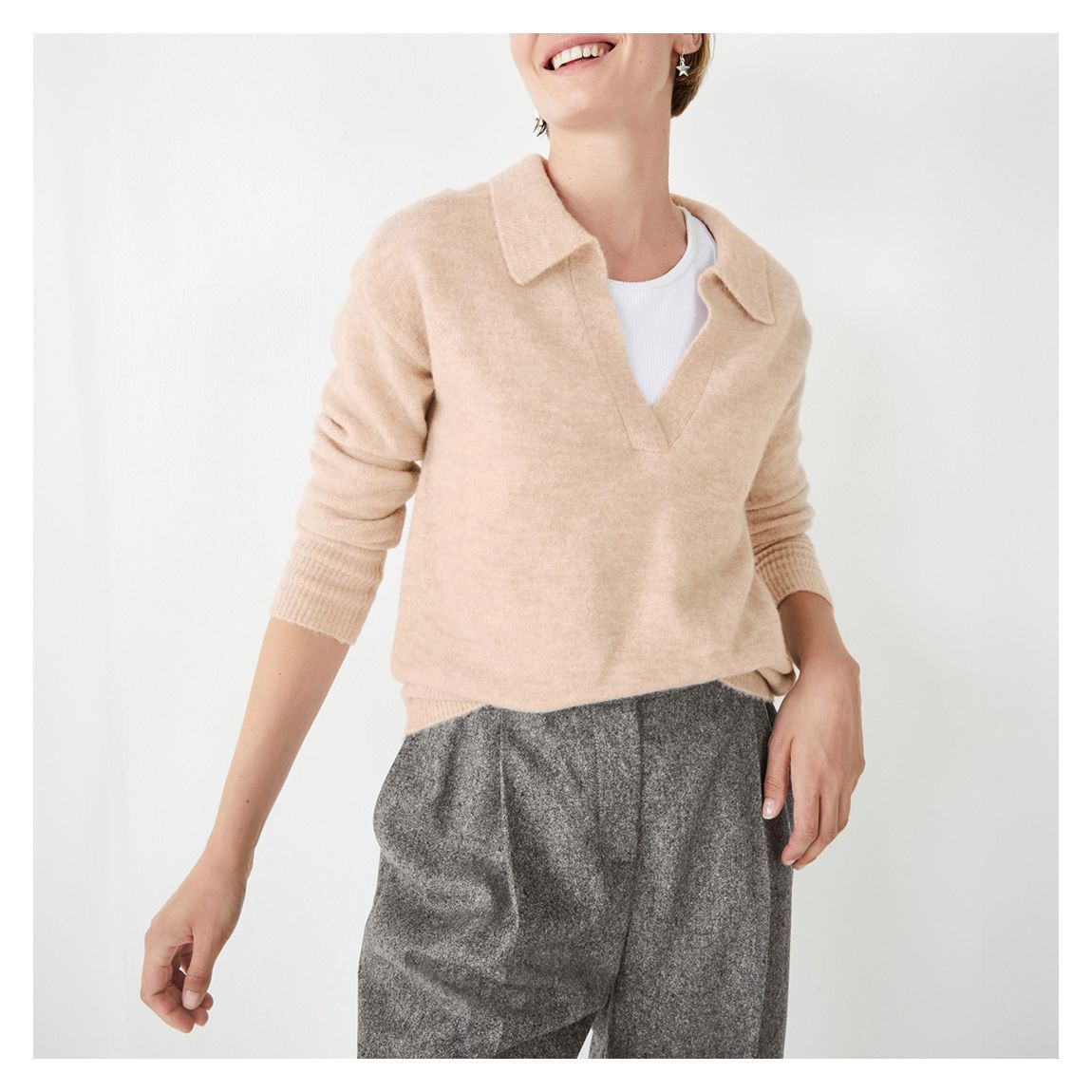 Beige Esme Collar Wool Blend Jumper main product photo