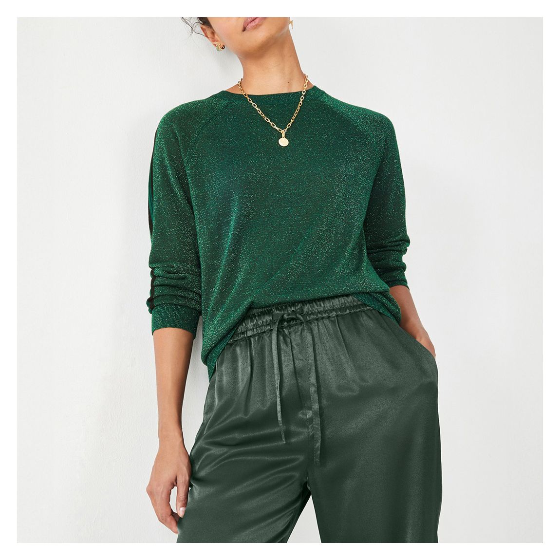 Green Jessica Side Stripe Metallic Jumper main product photo