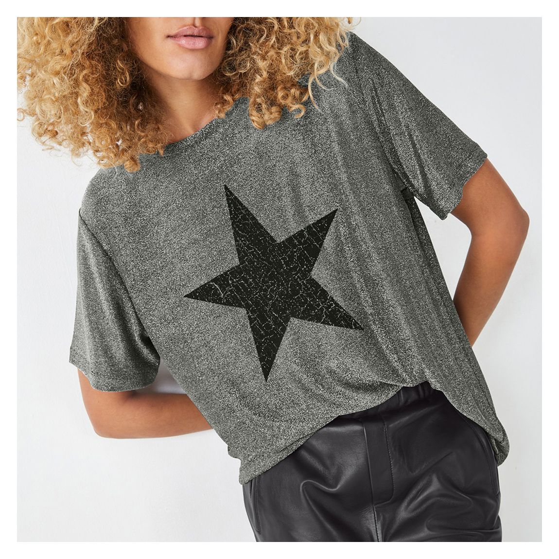 Silver Black Eliza Glitter Star Oversized Tee main product photo