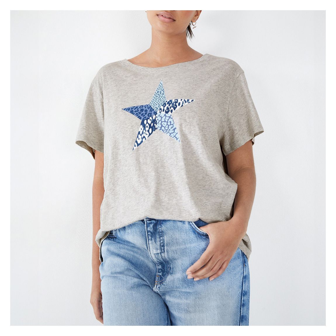 Grey Leopard Star Cotton T-Shirt main product photo