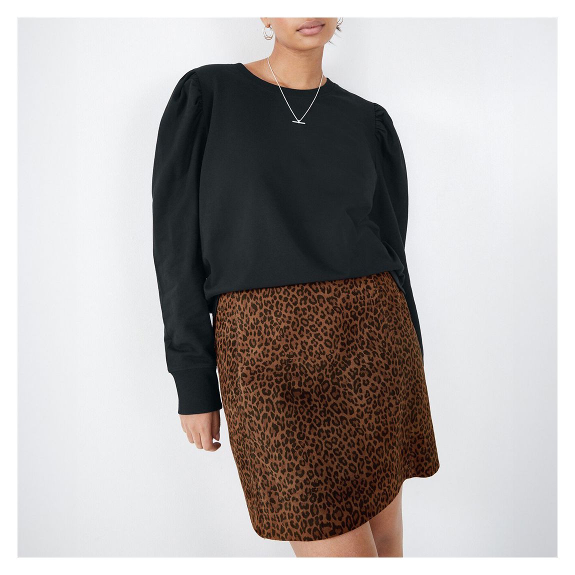 Black Bella Puff Sleeve Jersey Top main product photo