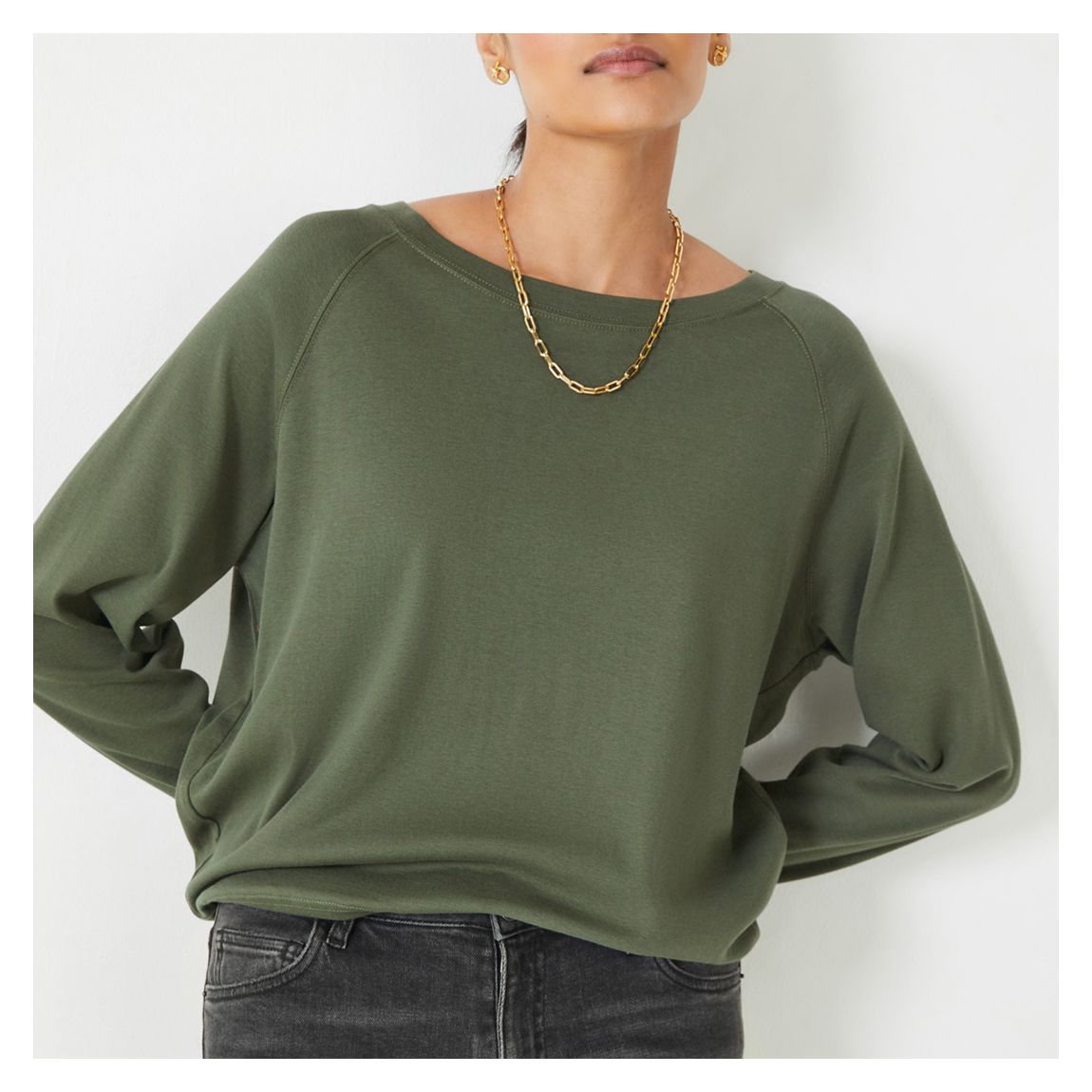 Khaki Tilda Long Sleeve Cotton Top main product photo