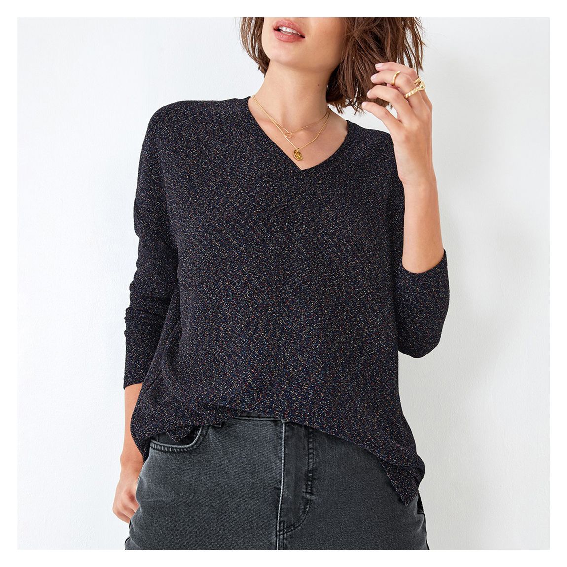 Black Rachel Glitter V Neck Jumper main product photo