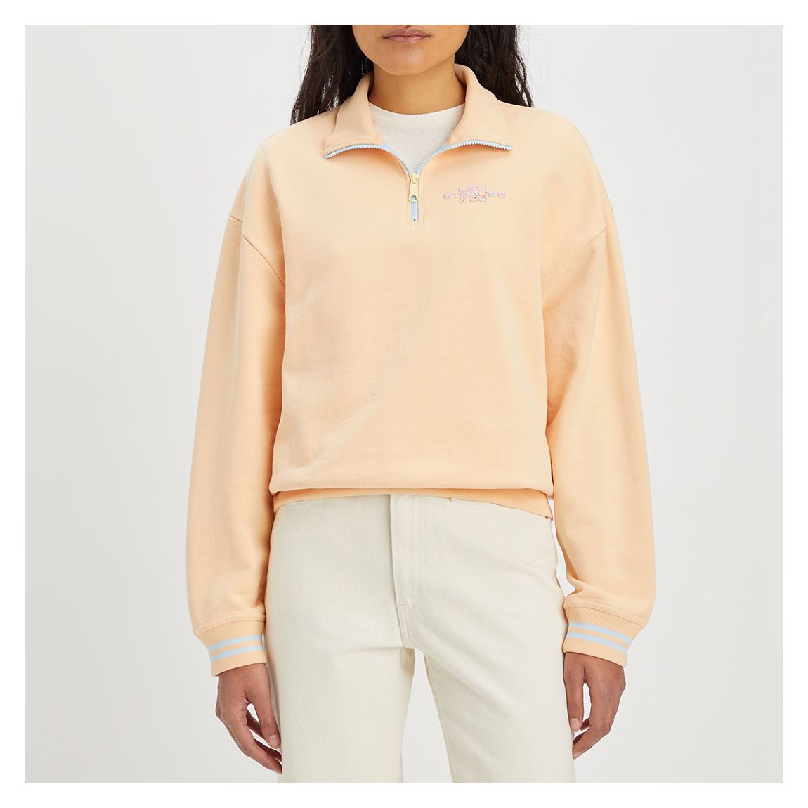 Peach Graphic Half Zip Cotton Sweatshirt main product photo